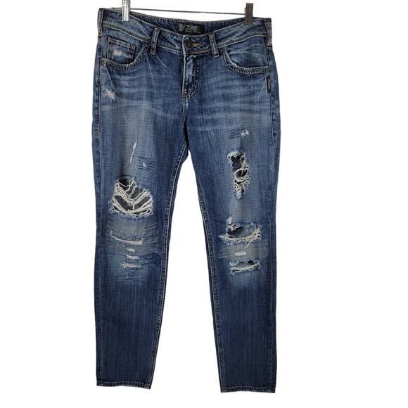 Silver Distressed Whiskering Distroyed Boyfriend Women's Jeans 28 - Picture 1 of 5